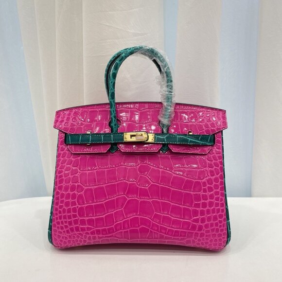 Genuine Leather Color Croc Pattern Handbag with 25cm - Picture 1 of 9